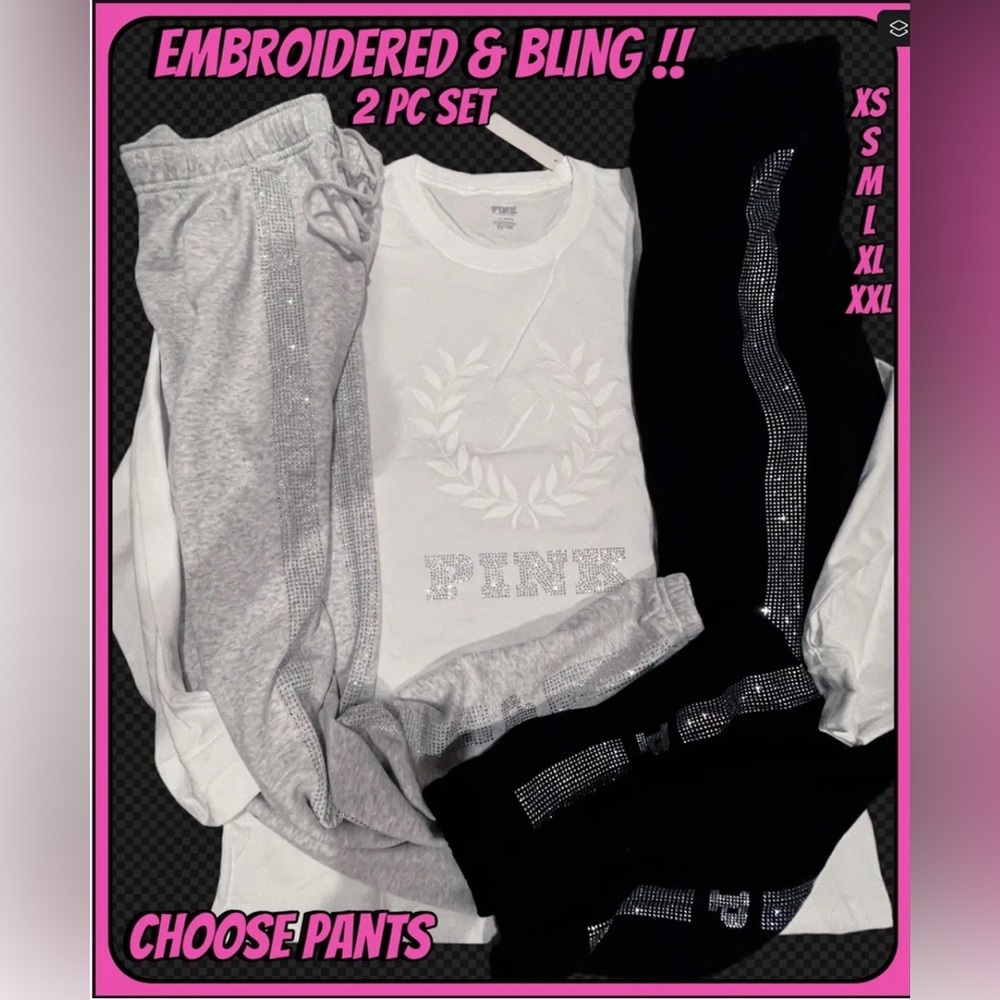 NEW VICTORIAS SECRET PINK BLING PANTS & BLING PULLOVER (CHOOSE COLIR) PLUS GIFT